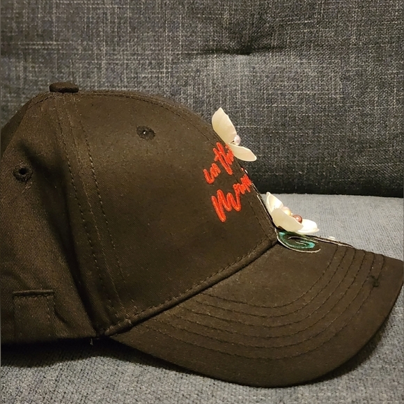 Black Baseball Cap with Floral Embroidery, OOAK Handmade main image 3